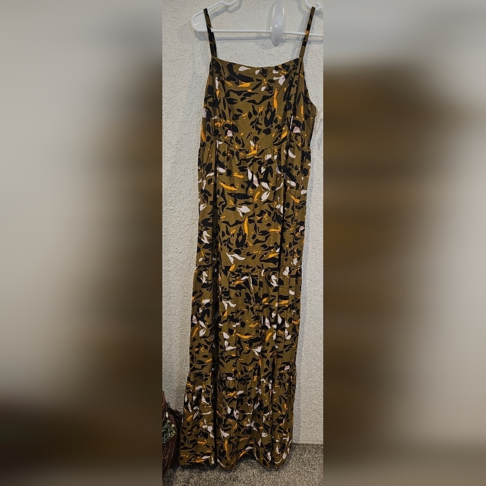 Nine West Dark Green Patterned Maxi Dress Large Nwt